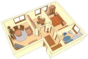 Plan einer  2 Zimmer Ferienwohnung